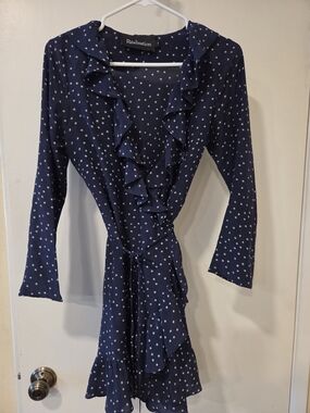 Realisation Par Navy Star Print Ruffle Wrap Dress